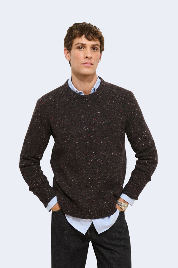 Men's Donegal Crewneck Sweater in Pinot Noir