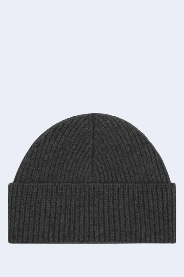 Felted Merino Wool Beanie in Gris Chine/ Noir