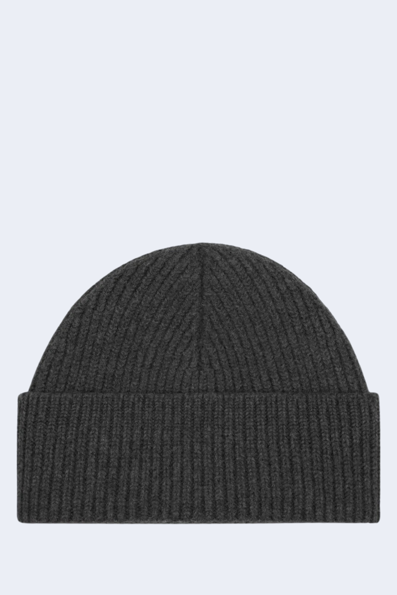 Felted Merino Wool Beanie in Gris Chine/ Noir