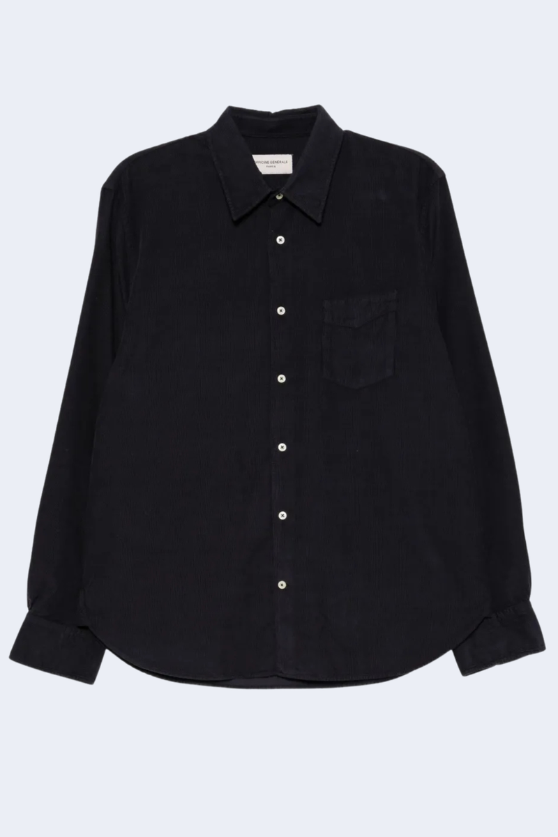 Benoit Pigment Cotton Corduroy Button Down Shirt  in Dark Navy