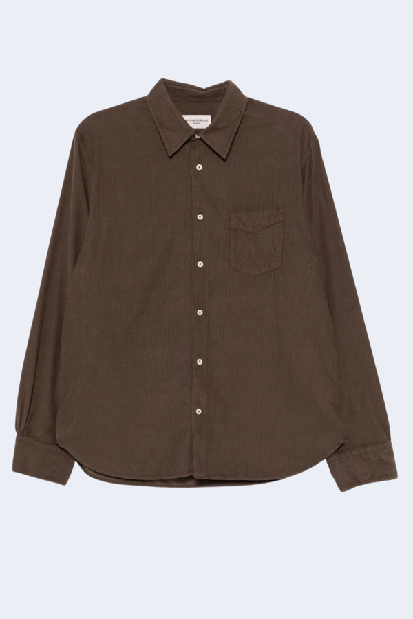 Benoit Pigment Cotton Corduroy Button Down Shirt  in Iced Coffee
