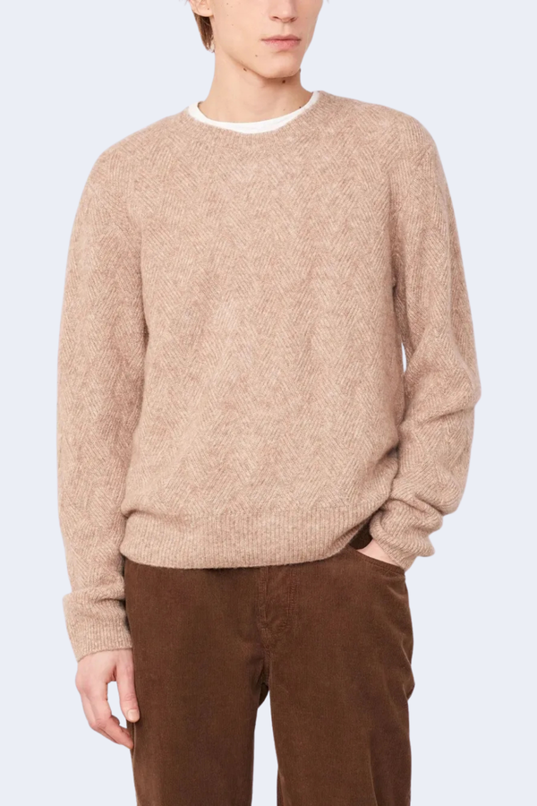 Marco Argyle Wool Silk Crewneck Pullover Sweater in Heather Beige