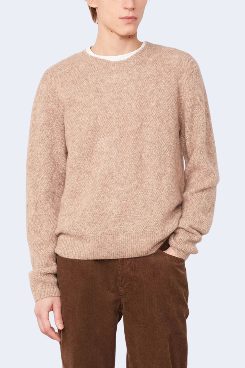 Marco Argyle Wool Silk Crewneck Pullover Sweater in Heather Beige
