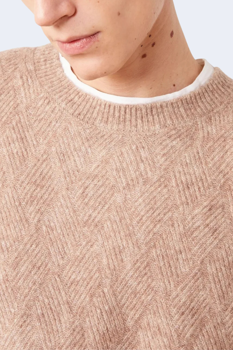 Marco Argyle Wool Silk Crewneck Pullover Sweater in Heather Beige