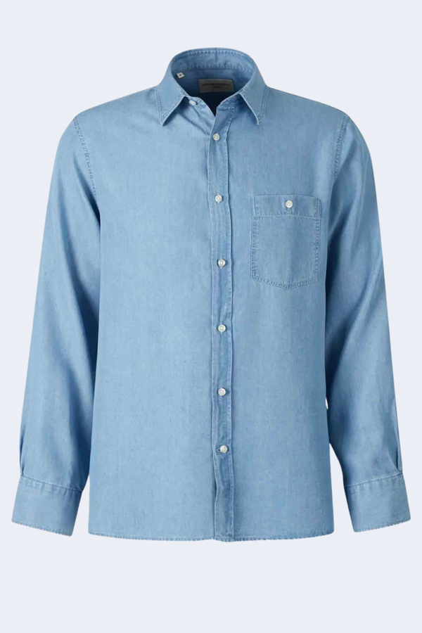 Alex Washed Lyocell Shirt in Mid Indigo