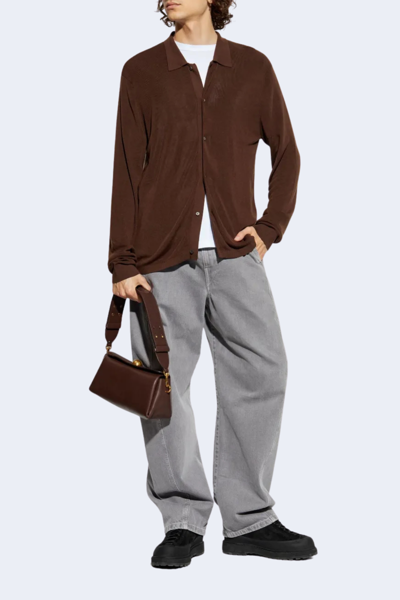 Brent Lyocell Wool Cardigan in Iced Coffee