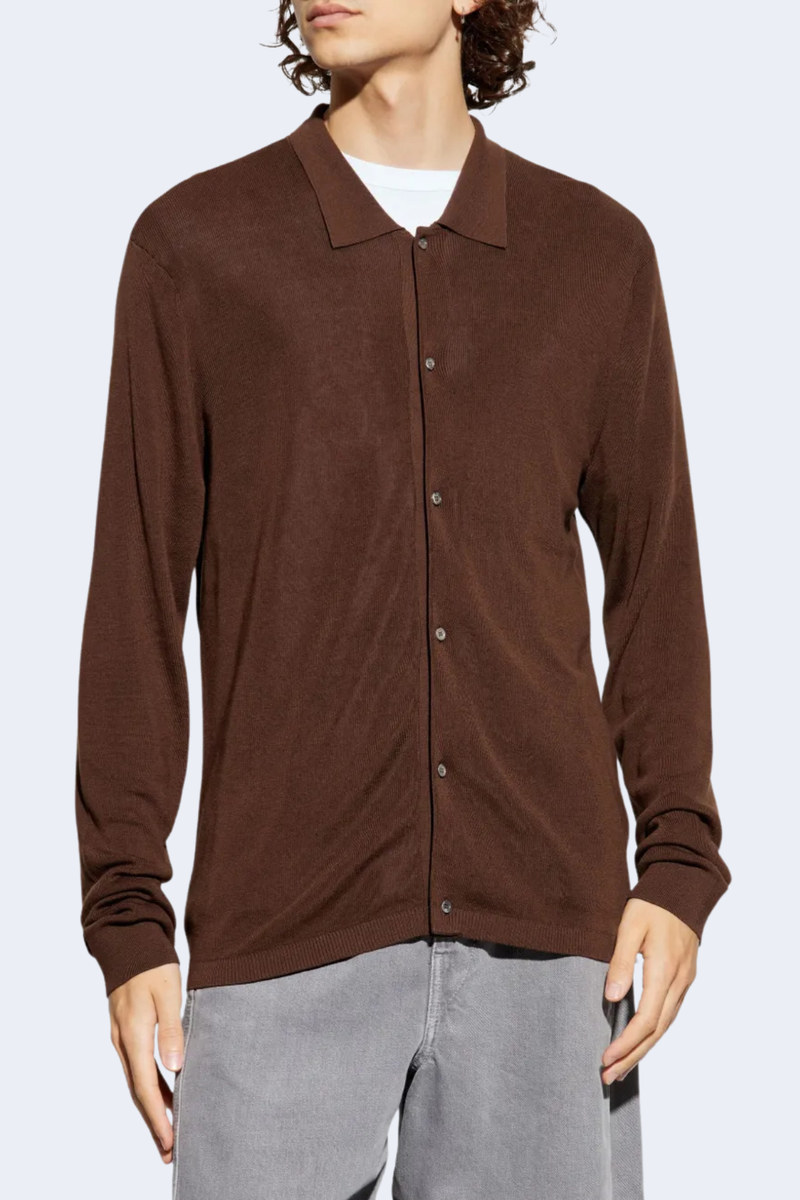 Brent Lyocell Wool Cardigan in Iced Coffee