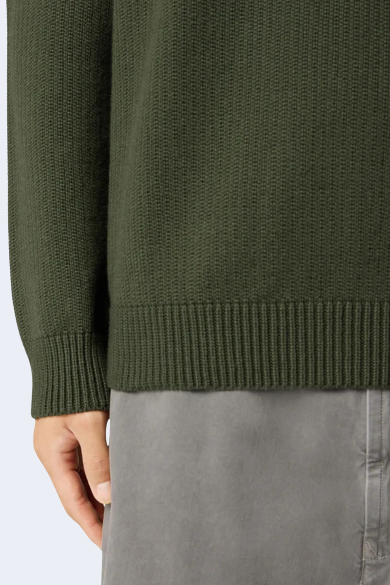 Winter Cotton Knit Crewneck Jumper  in Military Green