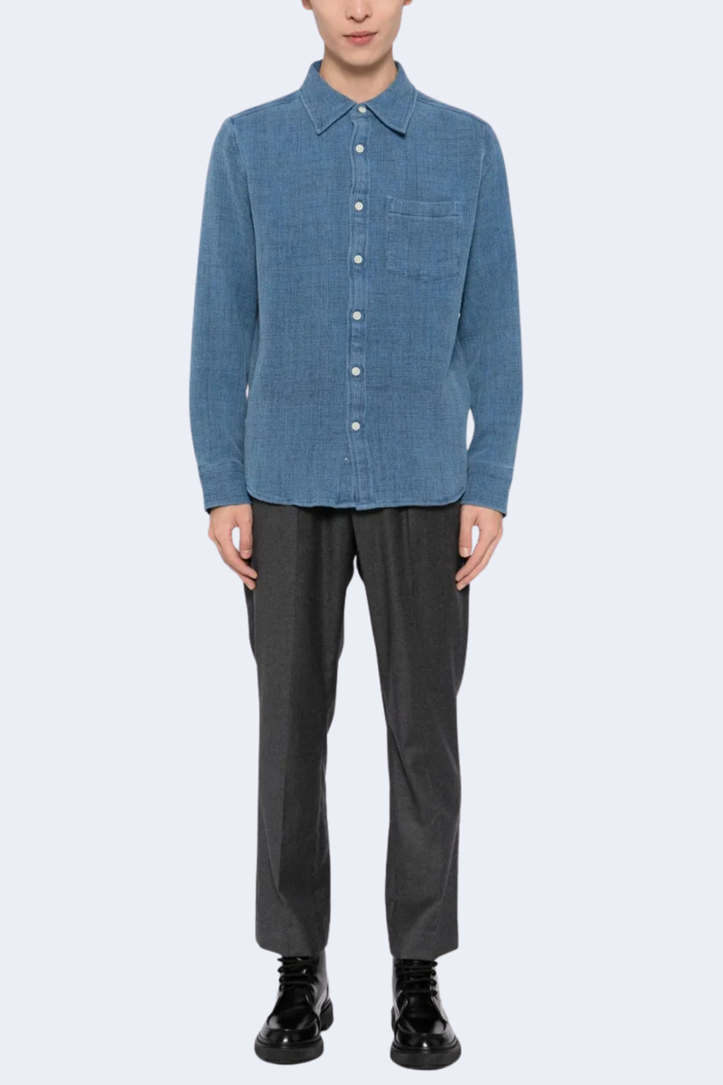 Pigment Dyed Waffle Ls in Indigo