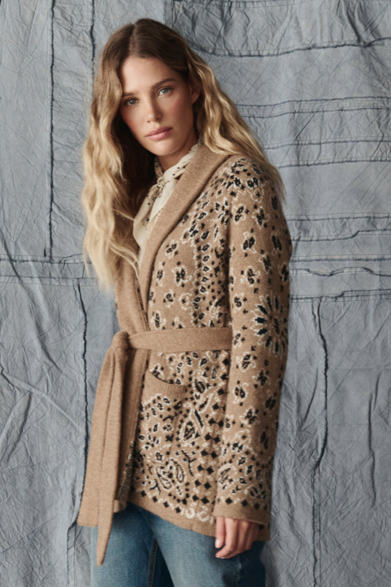 The Bandana Riding Cardigan in Camel