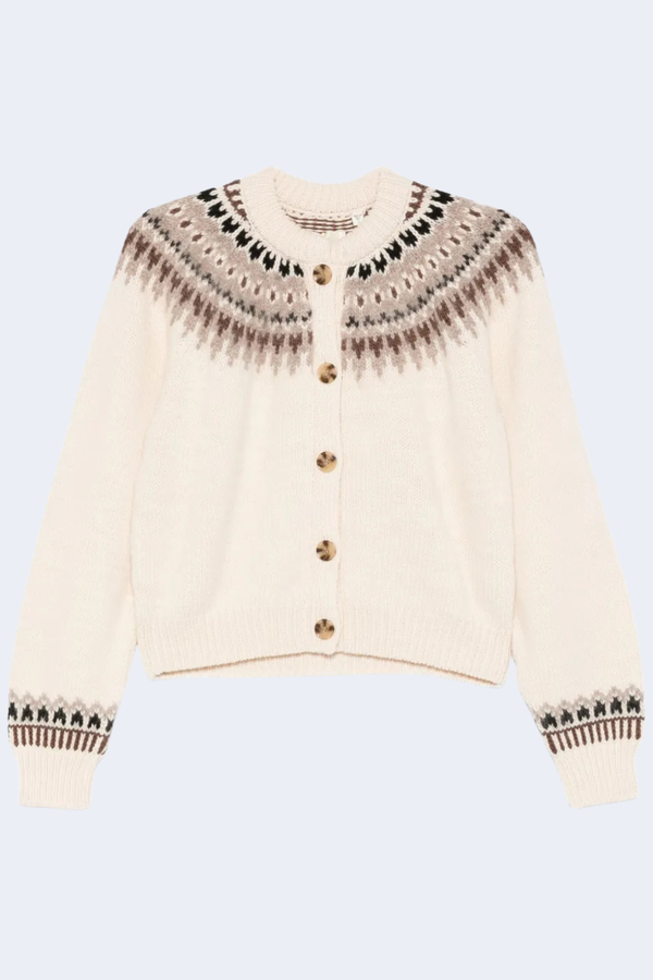 Clarke Cardigan in Oatmeal Olympia Fair Isle