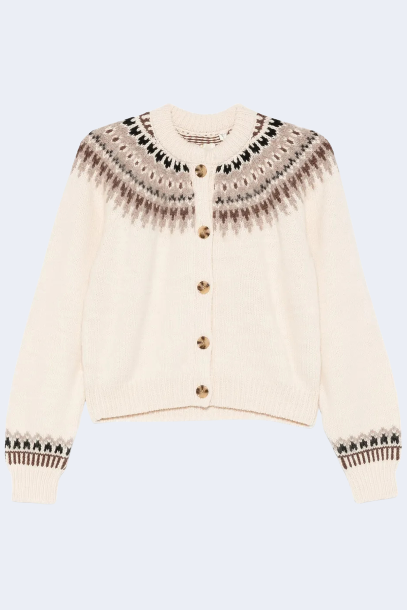 Clarke Cardigan in Oatmeal Olympia Fair Isle