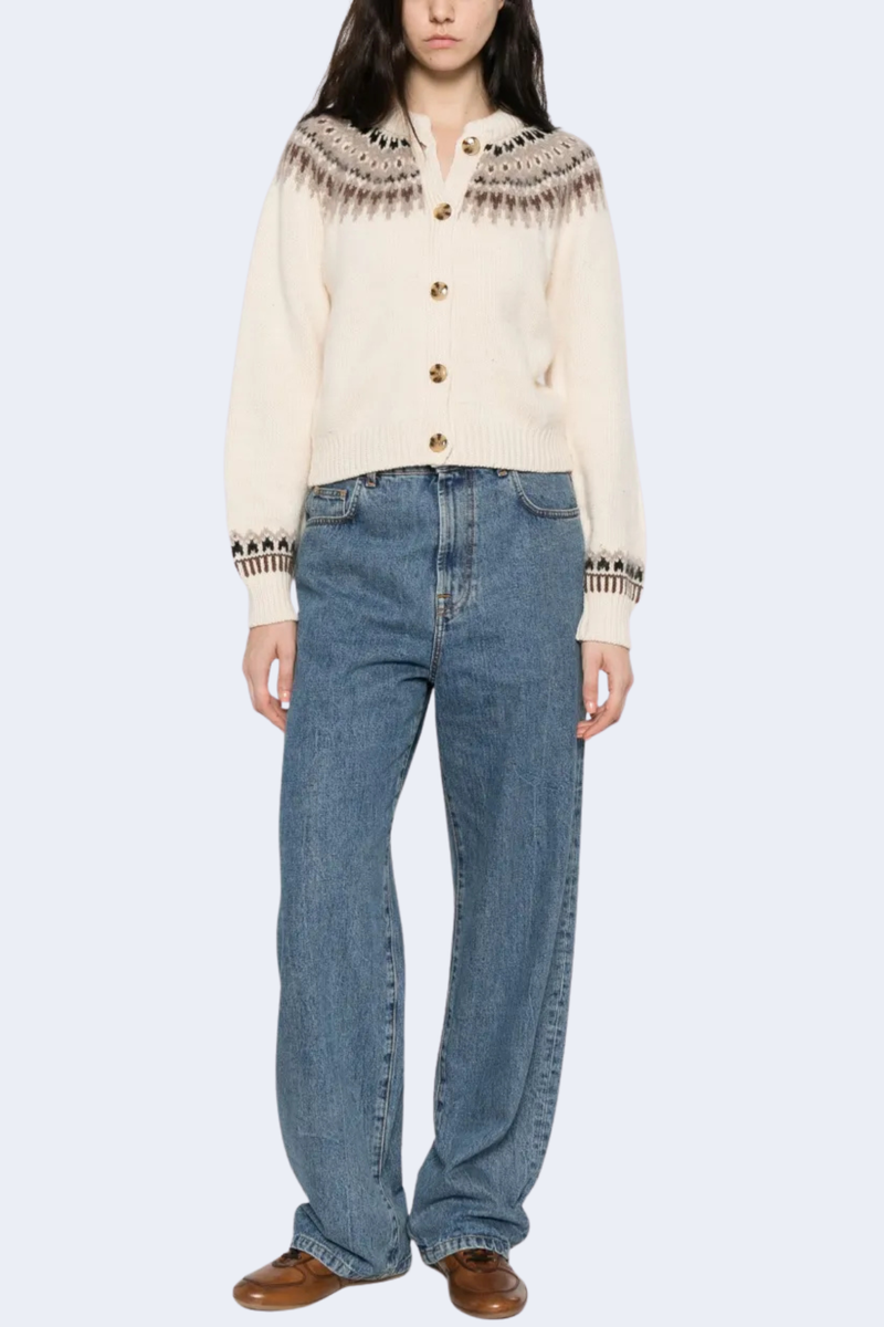 Clarke Cardigan in Oatmeal Olympia Fair Isle