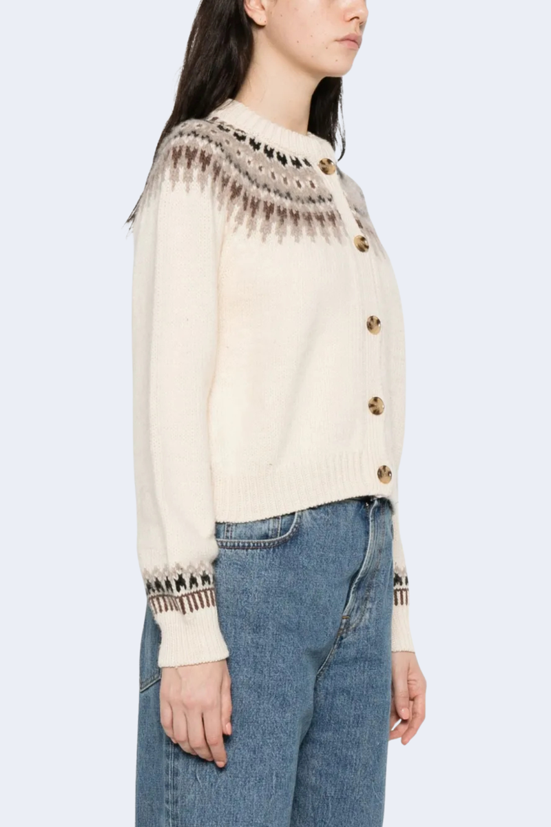 Clarke Cardigan in Oatmeal Olympia Fair Isle