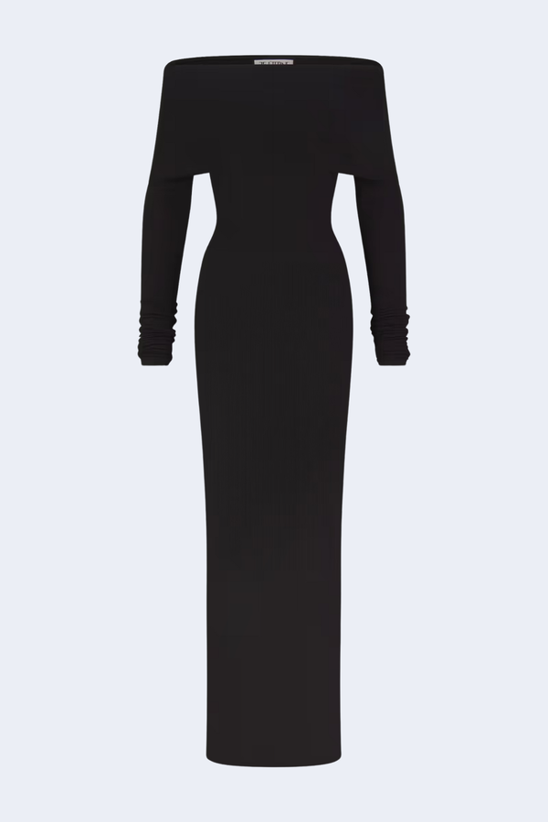 Long  Sleeve Off-Shoulder Maxi Dress in Black