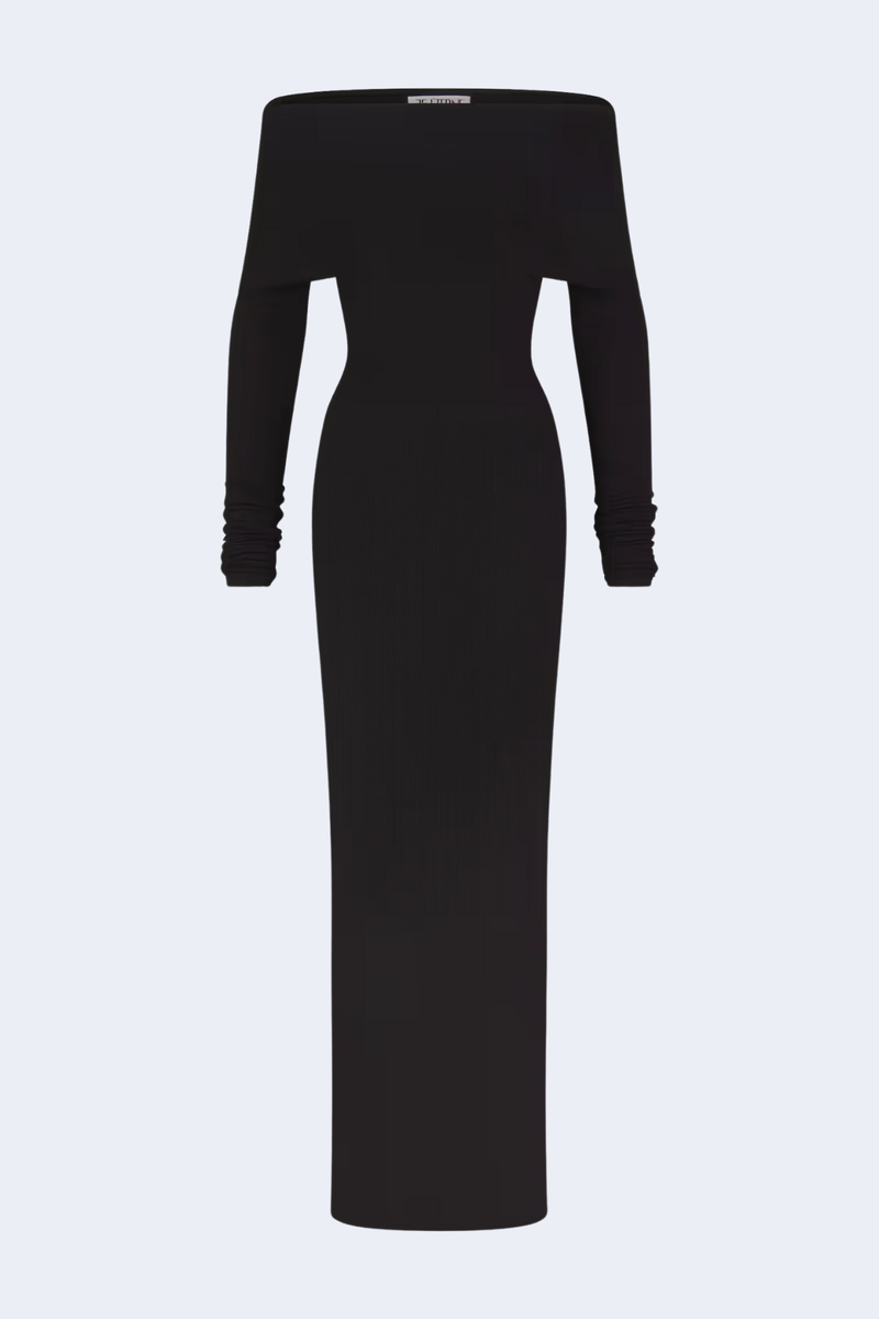 Long  Sleeve Off-Shoulder Maxi Dress in Black