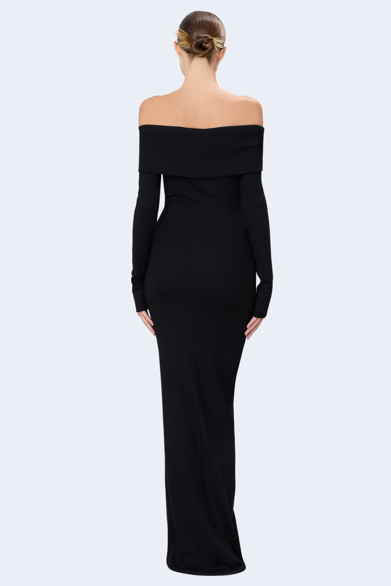 Long  Sleeve Off-Shoulder Maxi Dress in Black