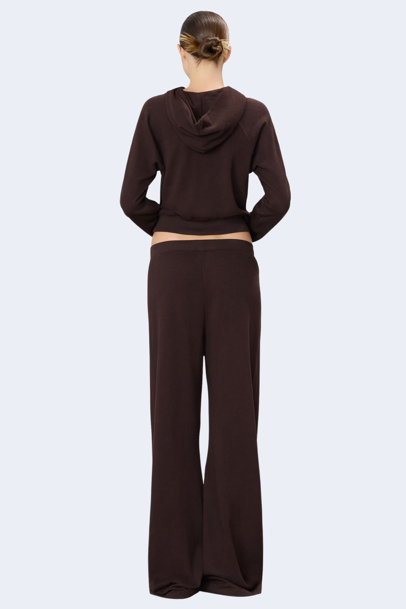 Cotton Drawstring Wide Leg Sweatpant in Espresso