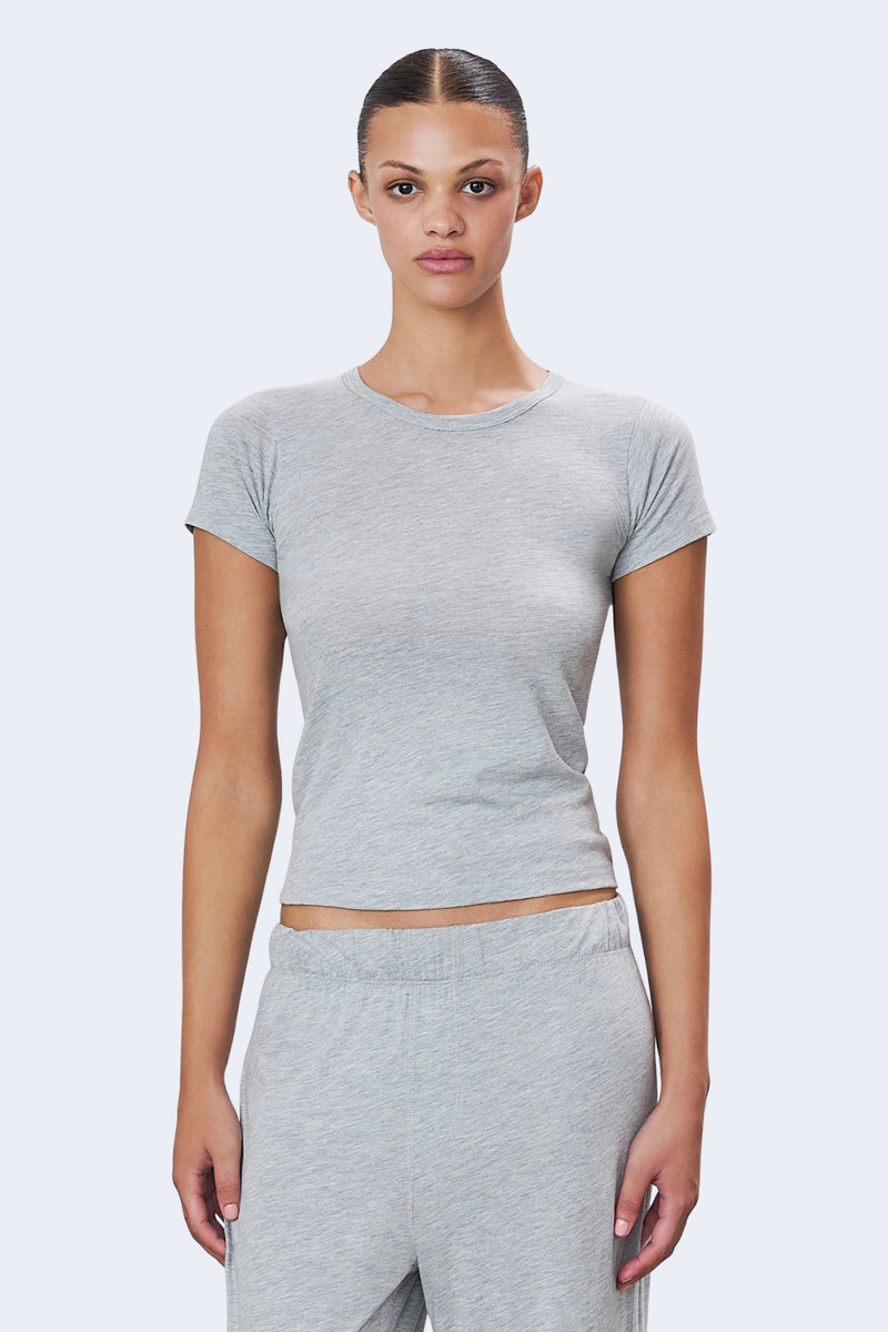Fitted Crewneck Short Sleeve T-Shirt in Heather Grey