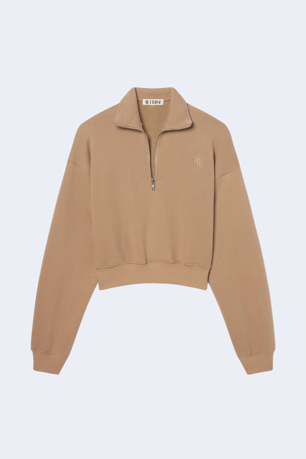 Cropped Half-Zip Sweatshirt in Taupe