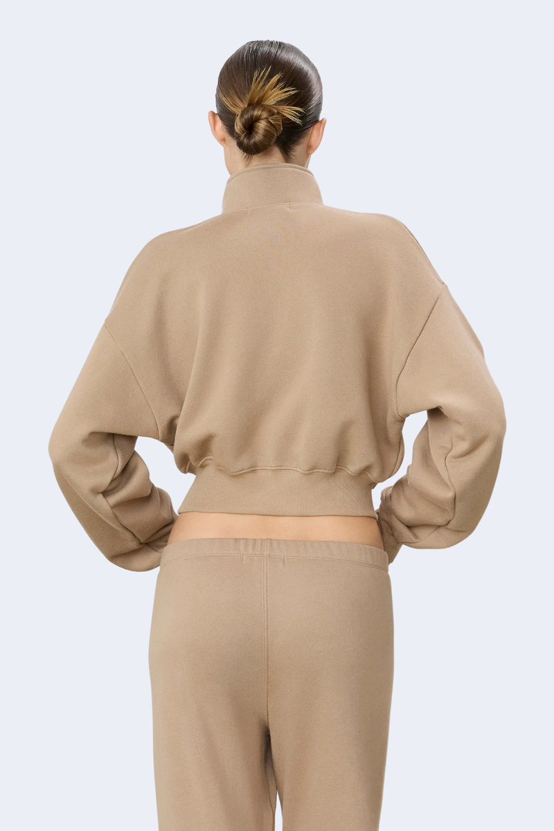 Cropped Half-Zip Sweatshirt in Taupe