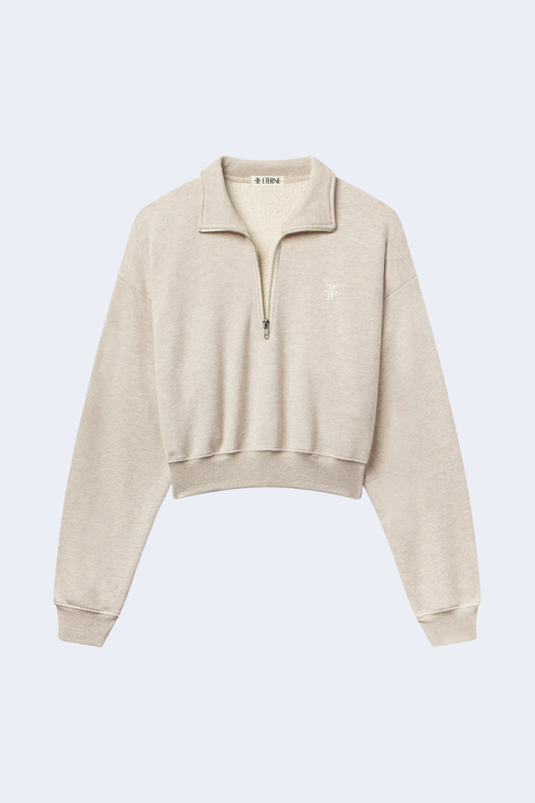 Cropped Half-Zip Sweatshirt in Heather Oatmeal