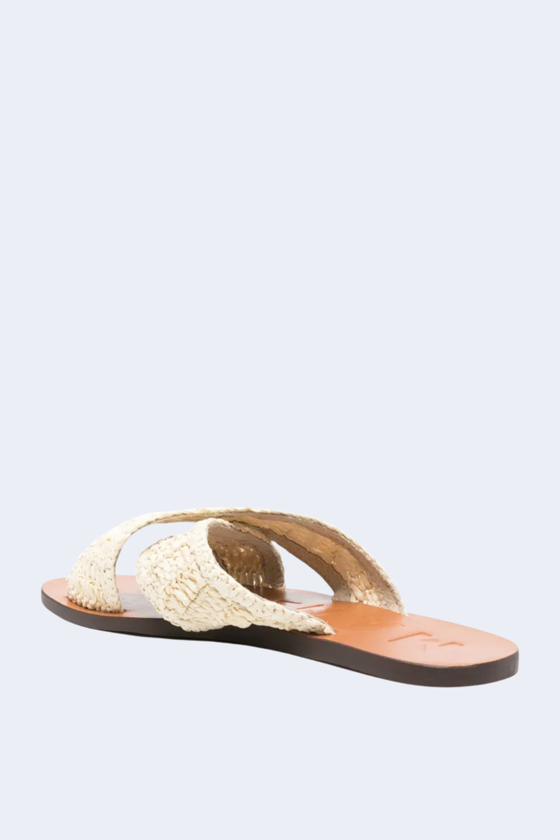 Raffia Leather Sandals With Crossed Bands in Natural