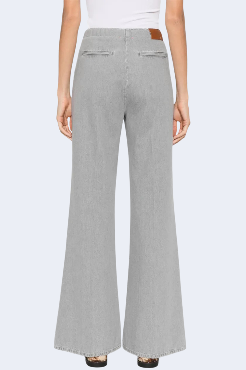 Grey Denim Regular Waist Pants in Stone