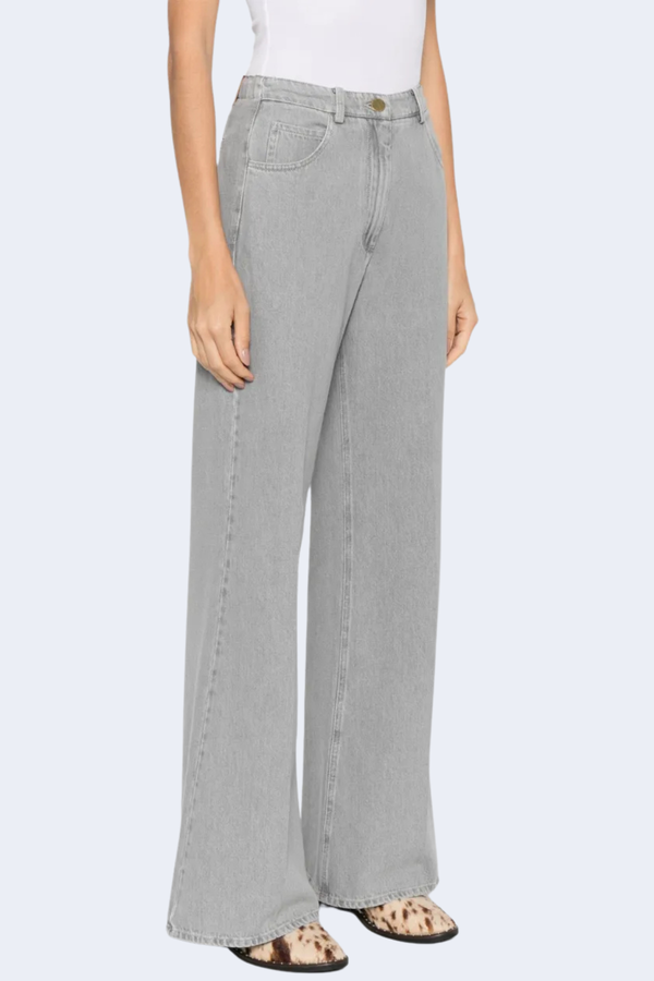 Grey Denim Regular Waist Pants in Stone