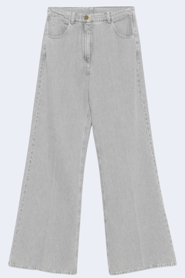 Grey Denim Regular Waist Pants in Stone