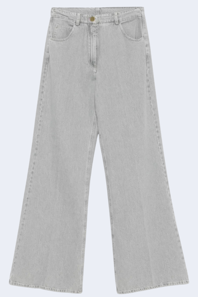 Grey Denim Regular Waist Pants in Stone