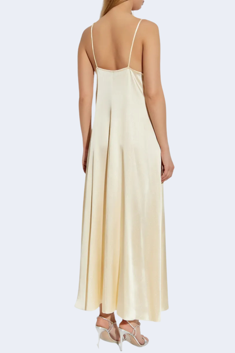Silver Pinstripe Satin Slip Dress in Cream