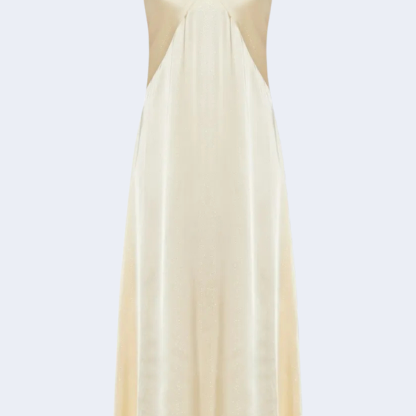 Silver Pinstripe Satin Slip Dress in Cream TENET Silver Pinstripe Satin Slip Dress in Cream TENET