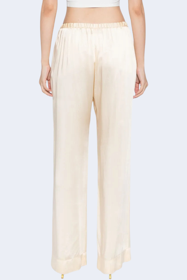 Silver Pinstripe Satin Regular Waist Pants in Cream