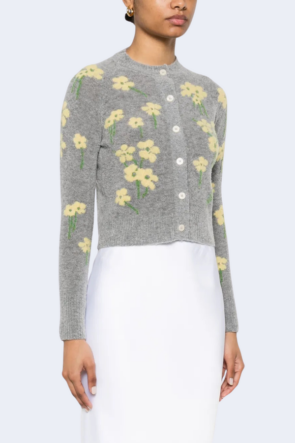 Nona Cardigan in Grey with Yellow Buttercups