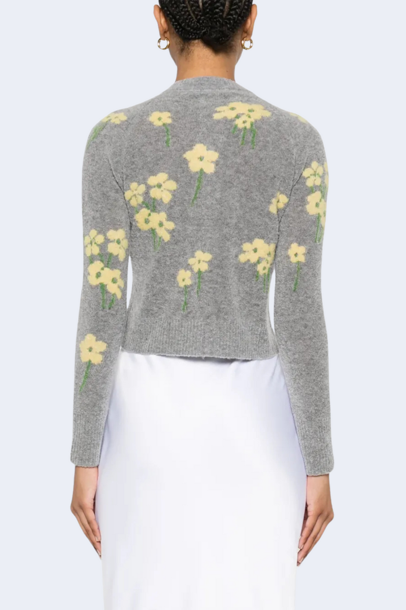 Nona Cardigan in Grey with Yellow Buttercups