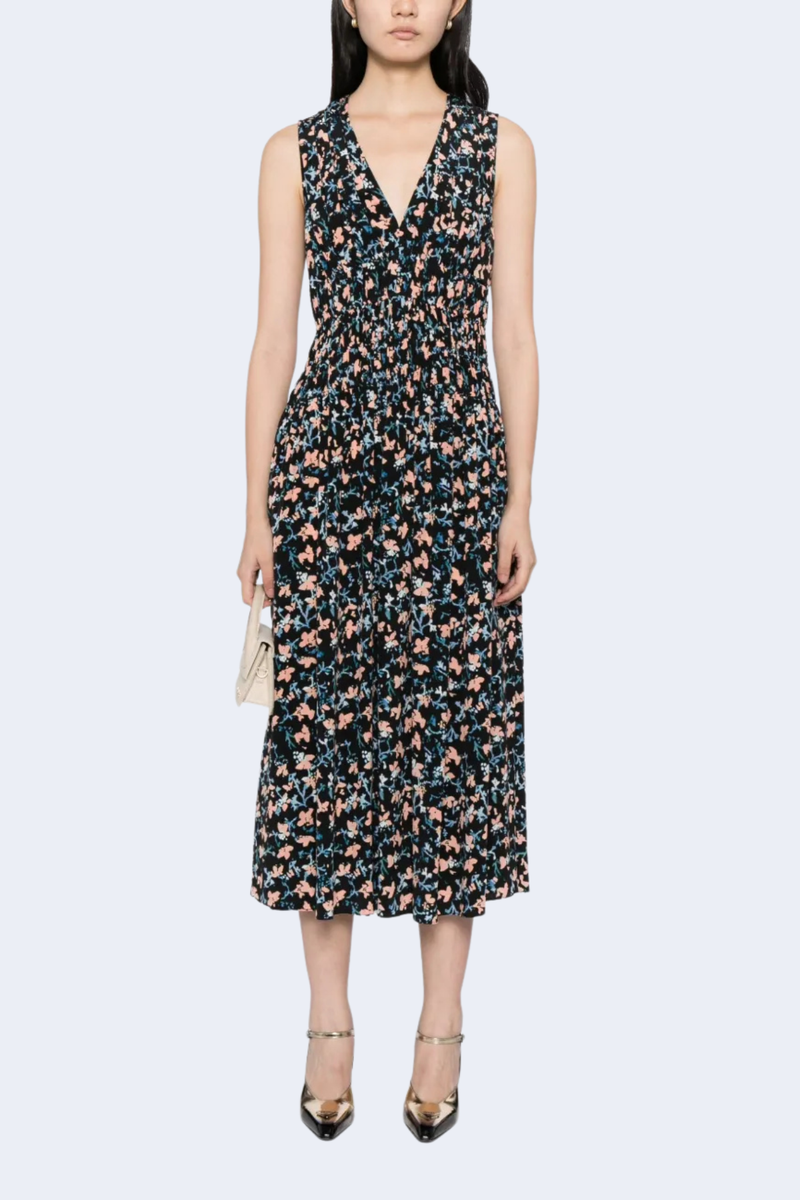 Sylvie Sleeveless V-Neck Midi Dress in Nocturne