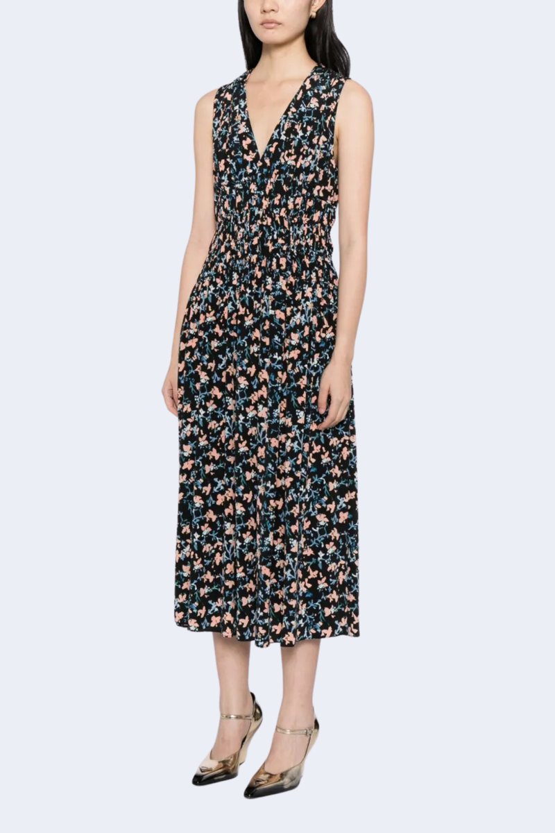 Sylvie Sleeveless V-Neck Midi Dress in Nocturne