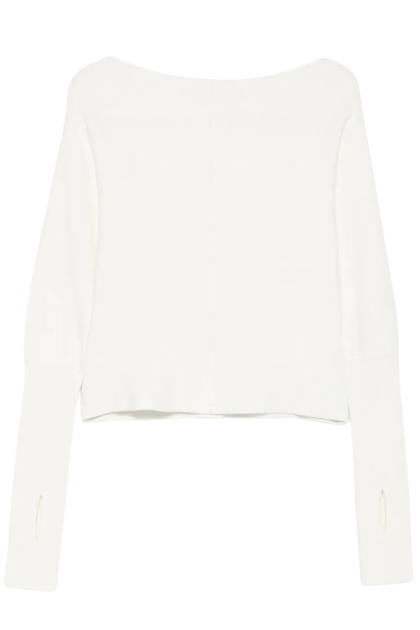 Off Shoulder Seam Long Sleeve Top in White