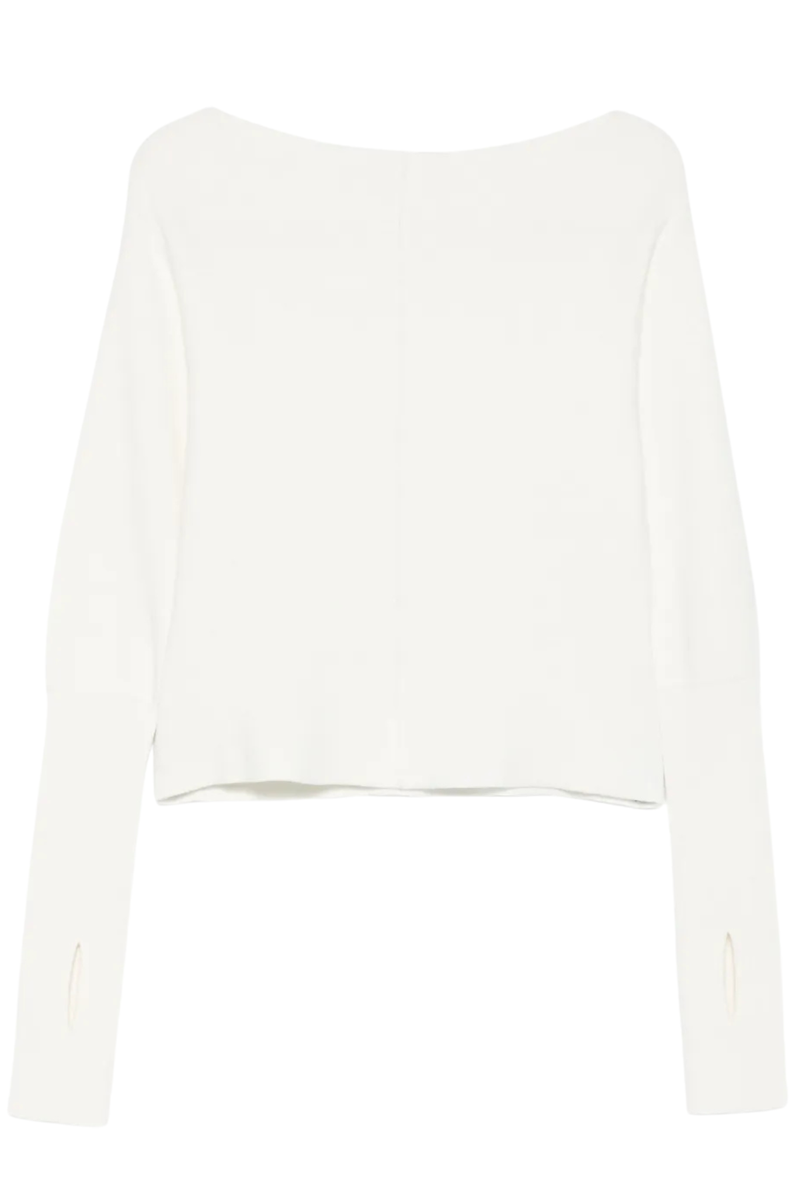 Off Shoulder Seam Long Sleeve Top in White