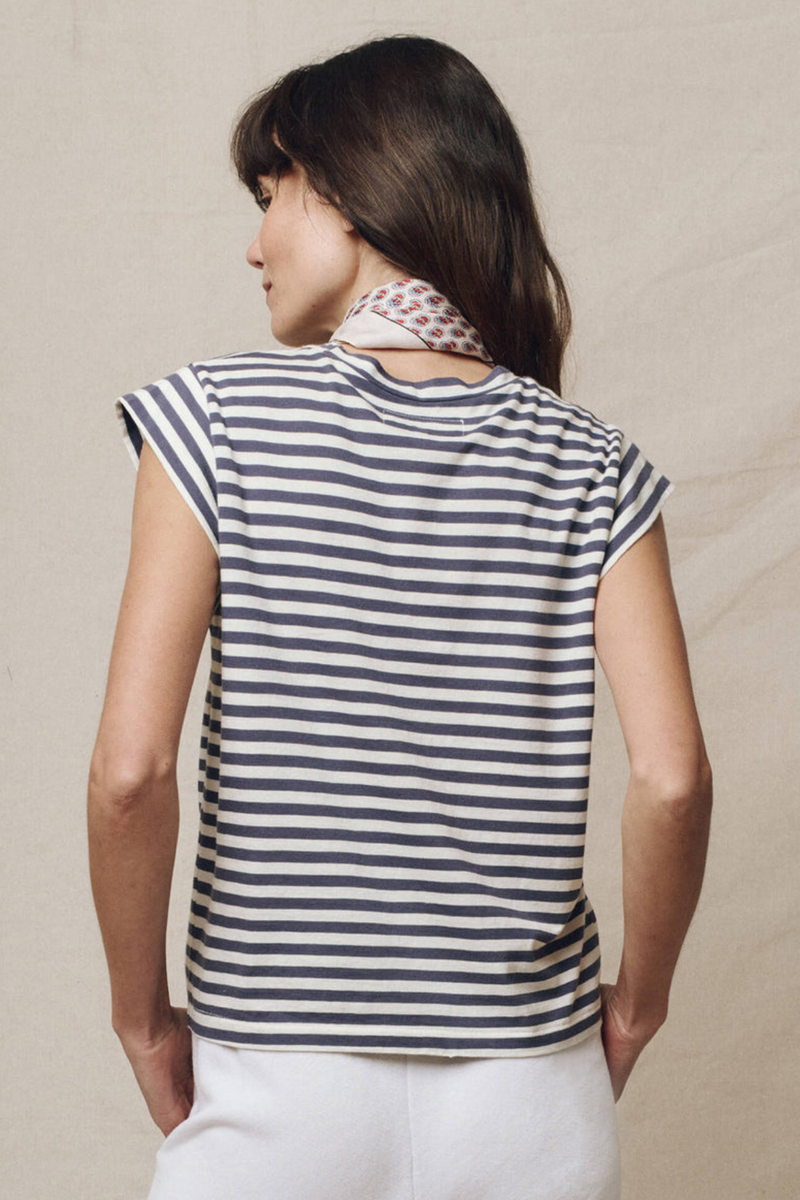 The Peak Shoulder Tee in Vintage Blue Stripe