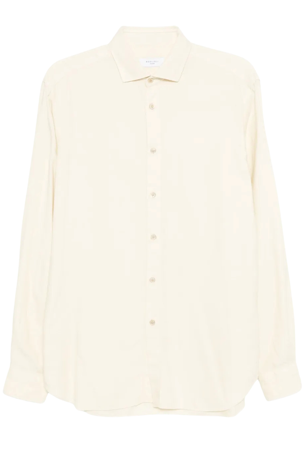 Viscose Cotton Brushed Long Sleeve Button Down Shirt in Ivory