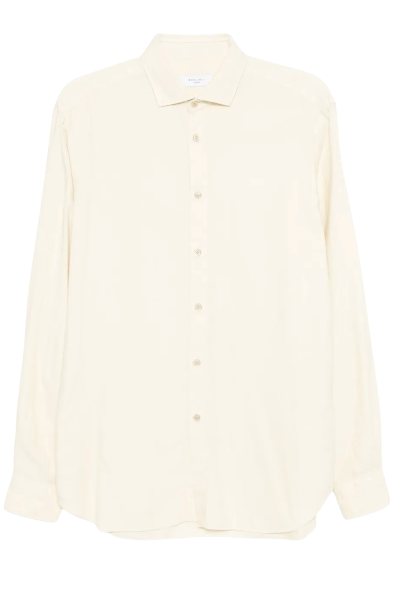 Viscose Cotton Brushed Long Sleeve Button Down Shirt in Ivory