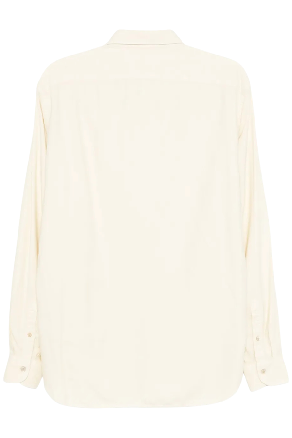 Viscose Cotton Brushed Long Sleeve Button Down Shirt in Ivory