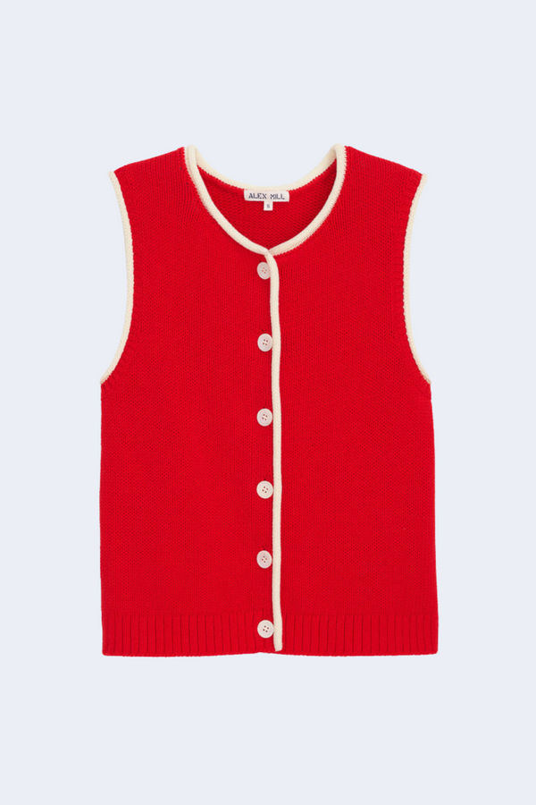 Bridget Tipped Vest in Red & Ivory