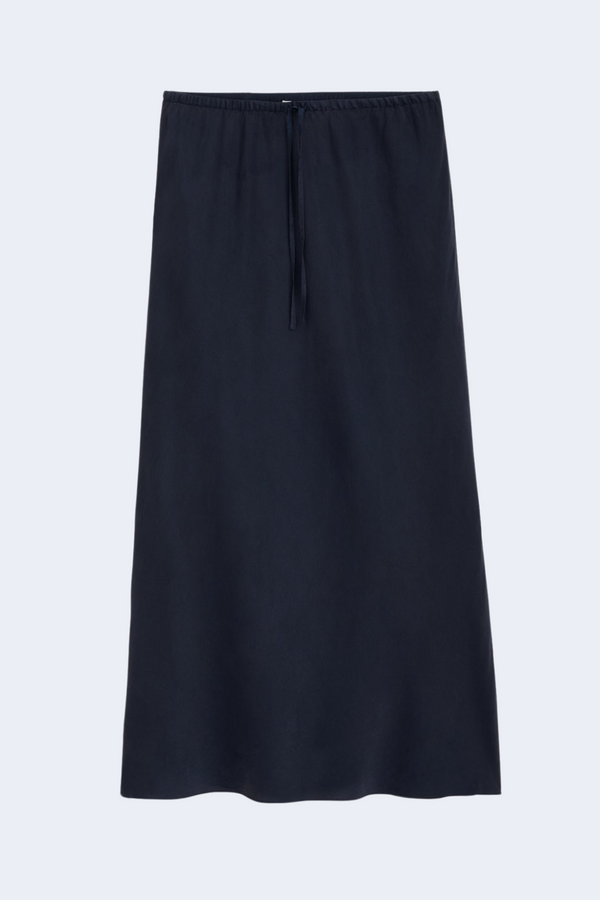 Lilly Slip Washed Silk Skirt in Navy