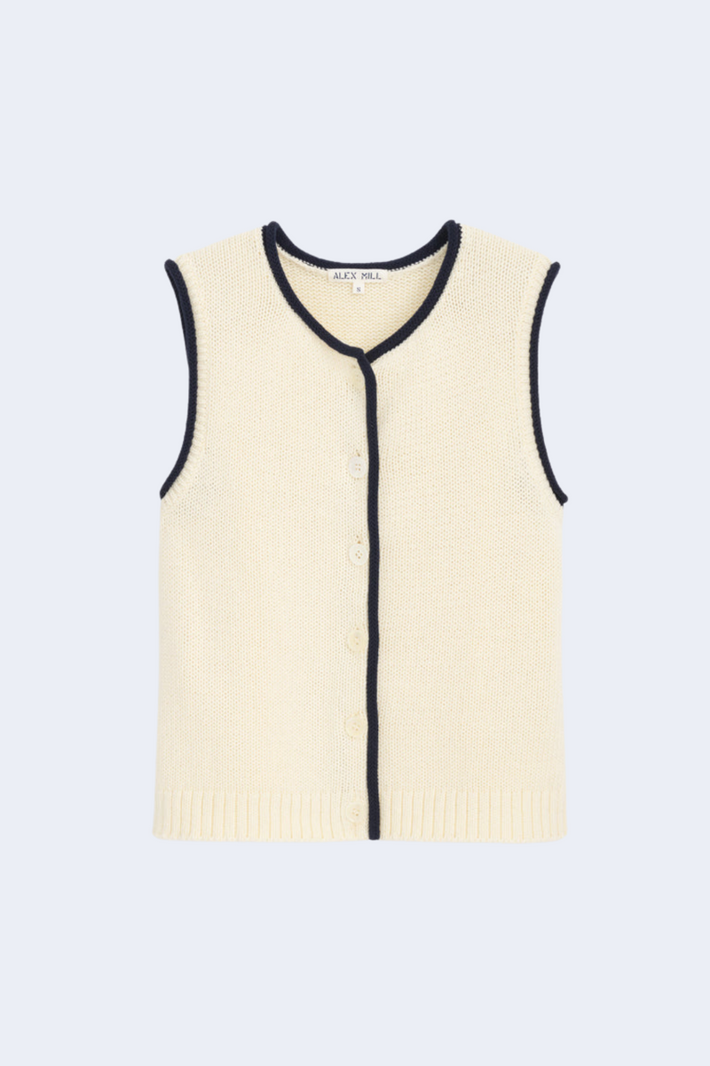 Bridget Tipped Vest in Ivory & Dark Navy