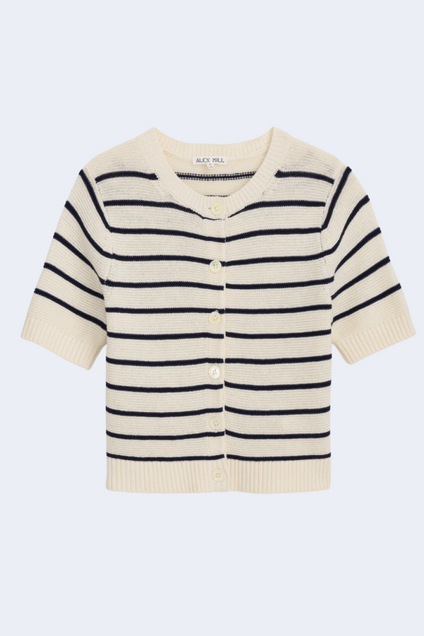 Elle Sweater In Stripe in Off White/Navy Night