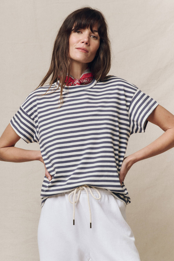 The Boxy Crew in Vintage Blue Stripe