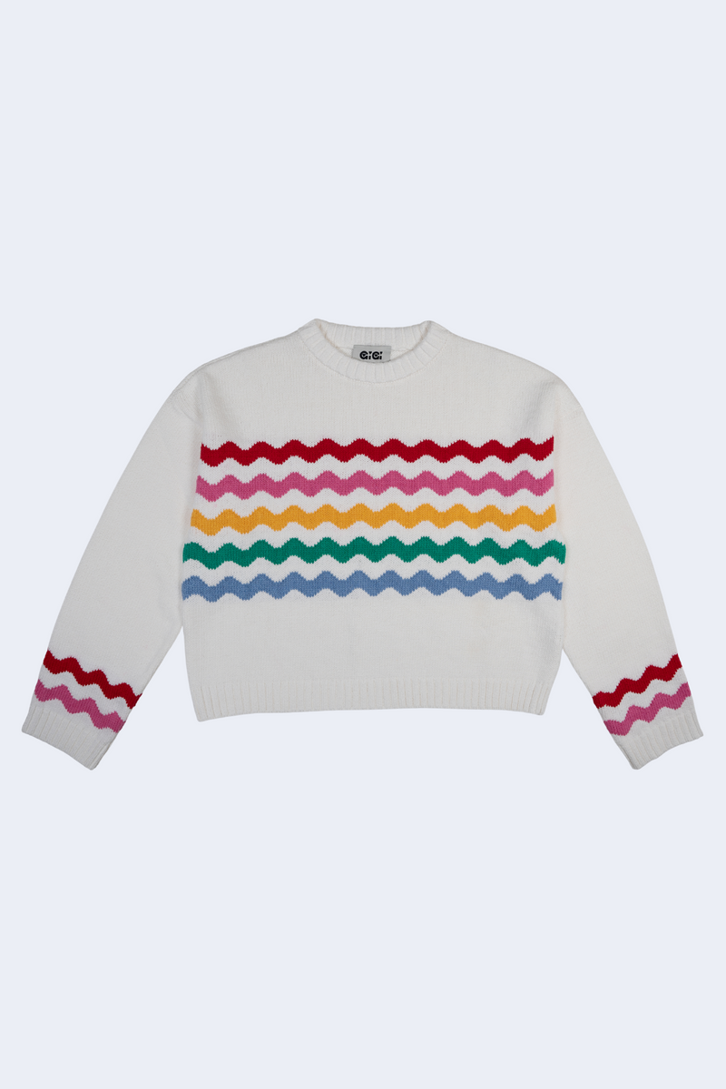 Wavy Stripe Sweater in Rainbow & White